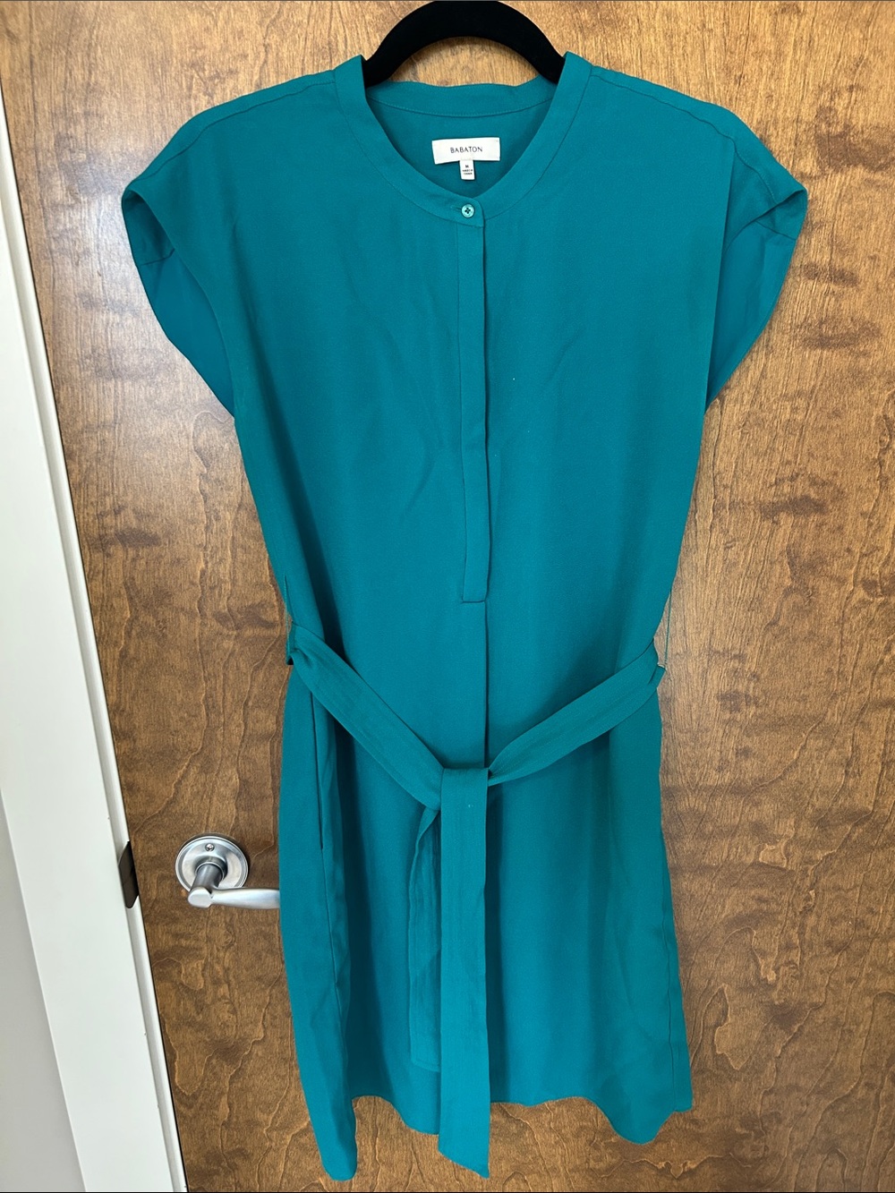 Babaton Teal Self-Tie Cap-Sleeve Mini Dress